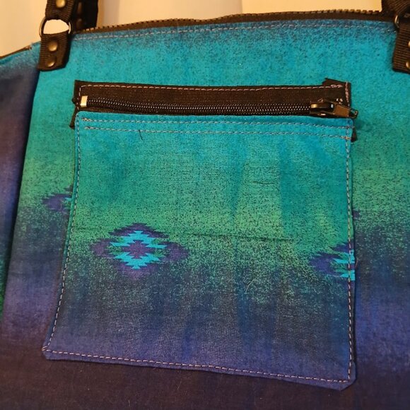 New Southwestern Sarape Satchel shoulder Bag Purse Blue Double handle Carryall - Picture 4 of 12